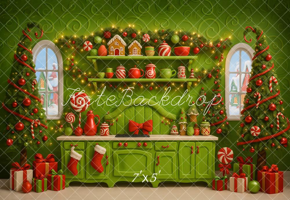 Kate Green Christmas Trees  Kitchen Gingerbread Backdrop Designed by Ashley Paul