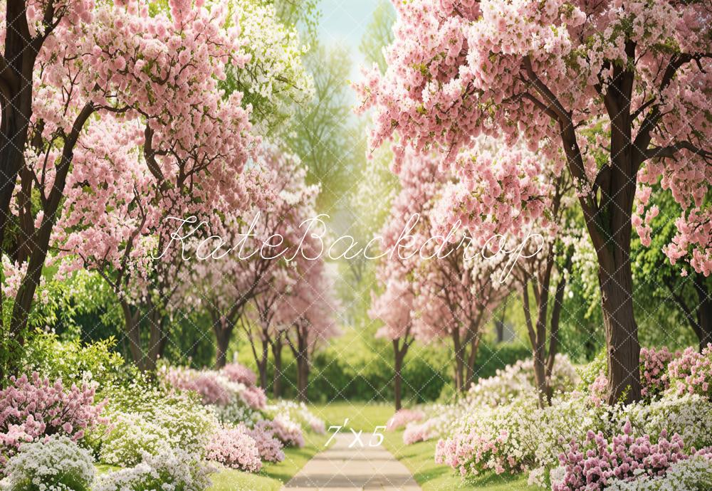Kate Spring Pathway Pink Flower Trees Backdrop Designed by Emetselch - Kate Backdrop AU