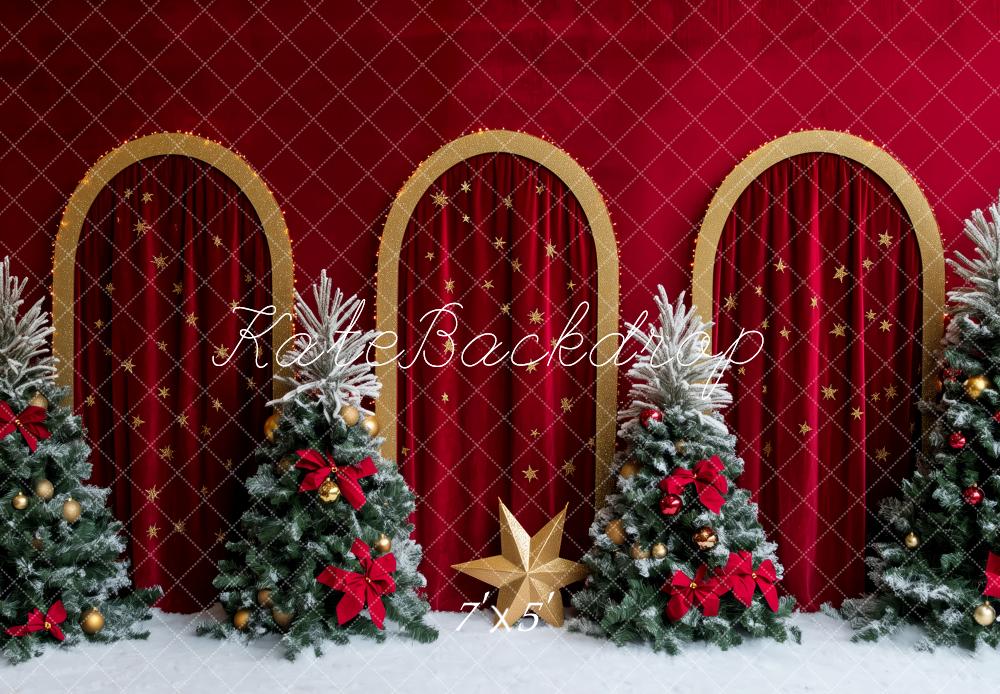 Kate Christmas Trees Red Curtain Backdrop Designed by Patty Roberts - Kate Backdrop AU