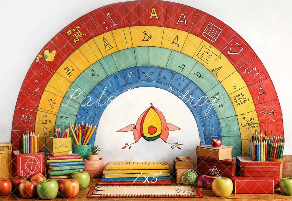 Kate Back to School Rainbow Pencils Books Backdrop Designed by Emetselch - Kate Backdrop AU