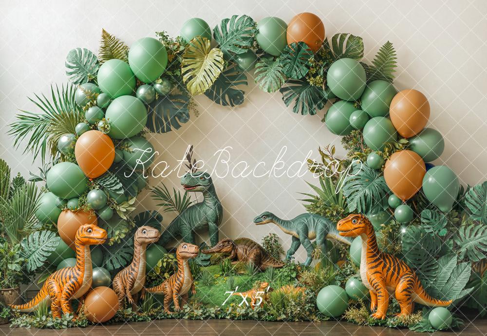 Kate Dinosaur Jungle Green Balloon Arch Backdrop Designed by Emetselch - Kate Backdrop AU