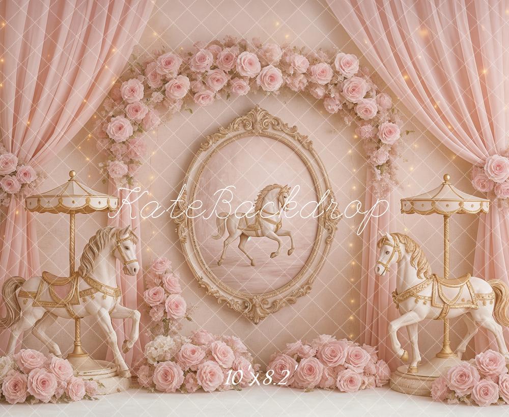 Kate Carousel Pink Roses Backdrop Designed by Ashley Paul