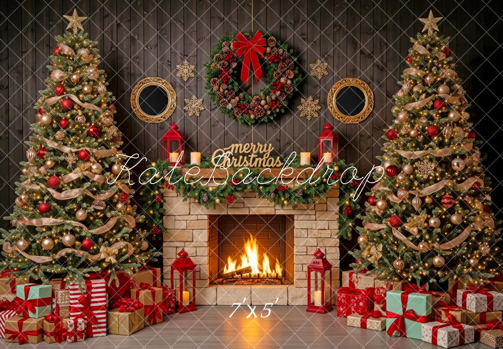 Kate Christmas Fireplace Wreath Trees Presents Backdrop Designed by Patty Roberts