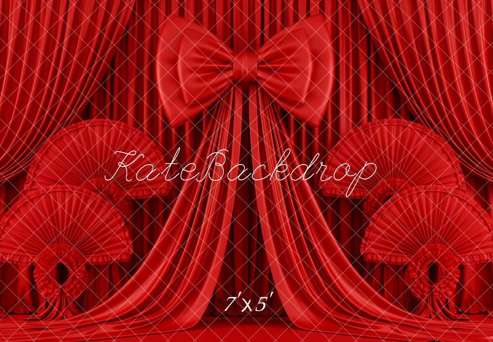 Kate Red Curtains Bow Fans Backdrop Designed by Patty Roberts