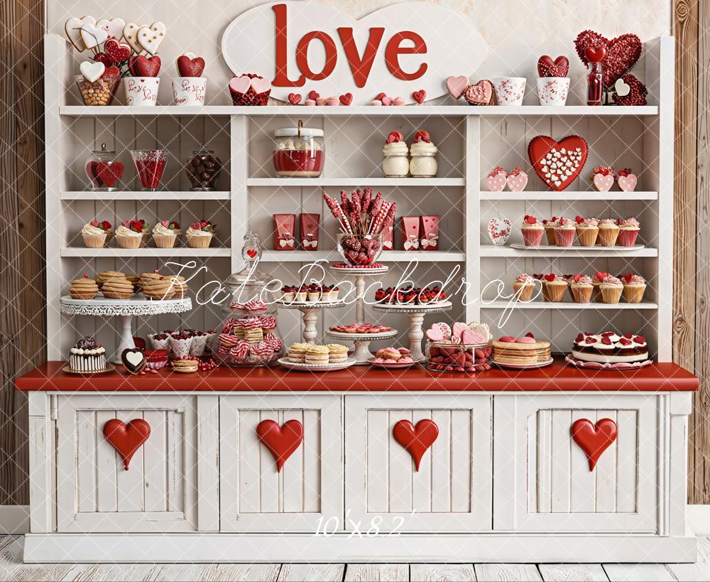 Kate Valentine Sweets Heart Shelves Red Fleece Backdrop Designed by Emetselch