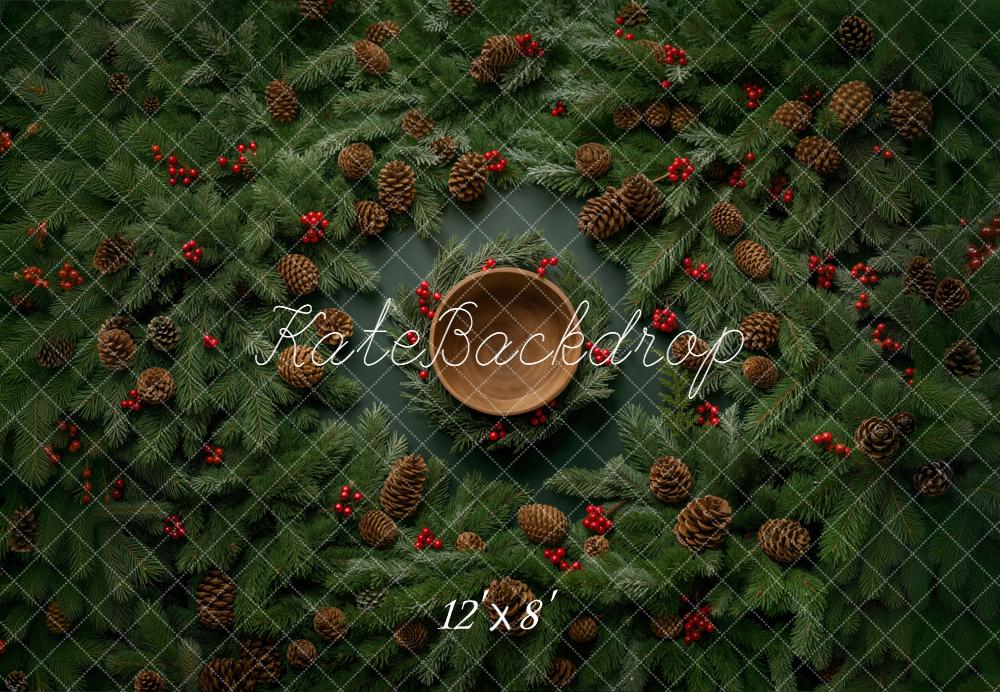 Kate Christmas Pinecones Red Berries Fleece Backdrop Designed by Chain