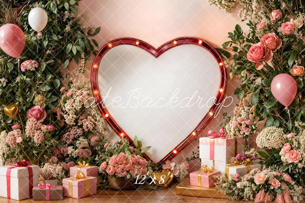 Kate Heart Frame Flowers Balloons Gifts Fleece Backdrop Designed by Emetselch