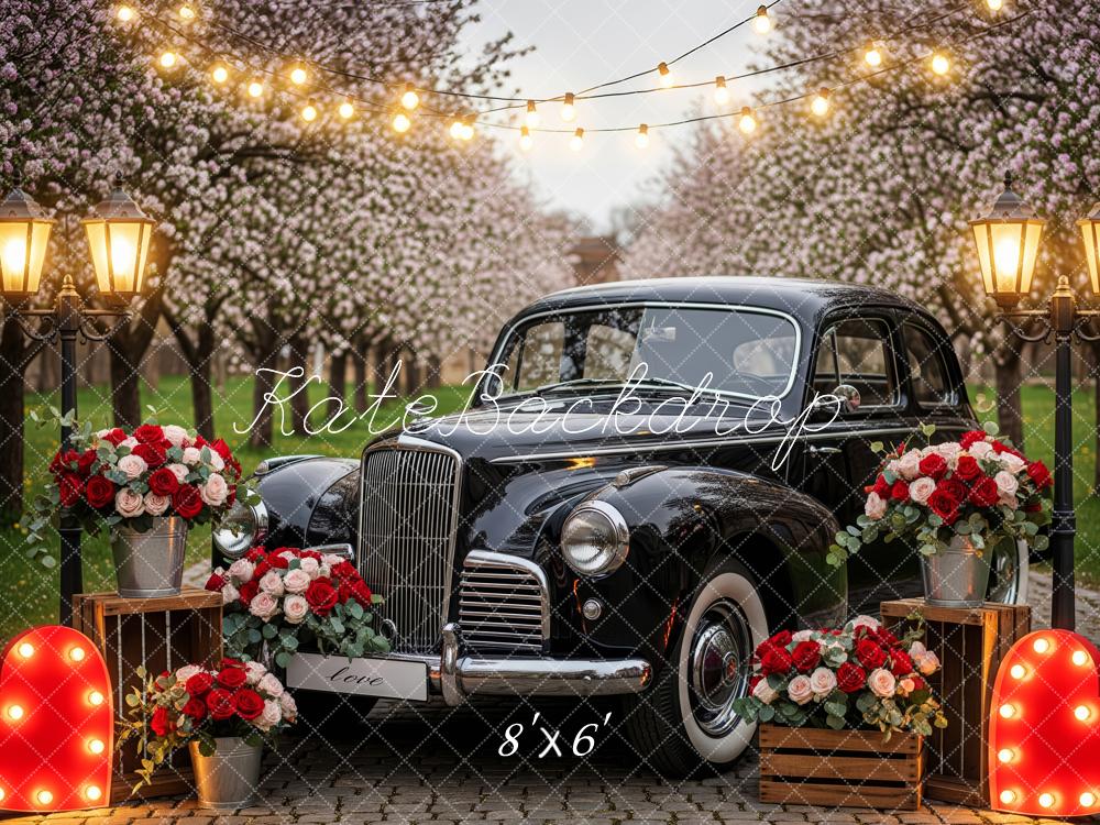 Kate Vintage Car Cherry Blossoms String Lights Backdrop Designed by Patty Roberts