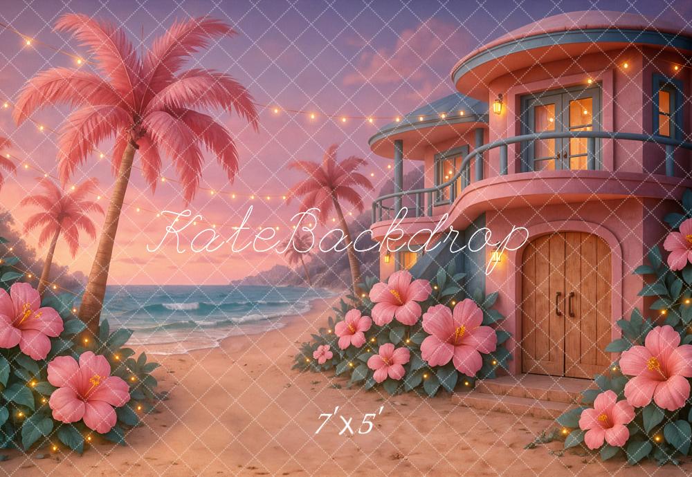 Kate Summer Beach Pink Flowers Backdrop Designed by Ashley Paul