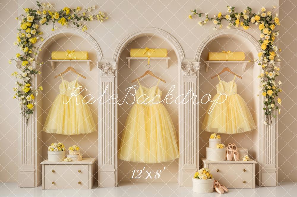 Kate Yellow Dress Arch Flowers Fleece Backdrop Designed by Patty Roberts