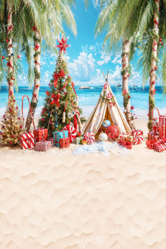 Kate Christmas Beach Trees Tent Presents Backdrop Designed by GQ - Kate Backdrop AU