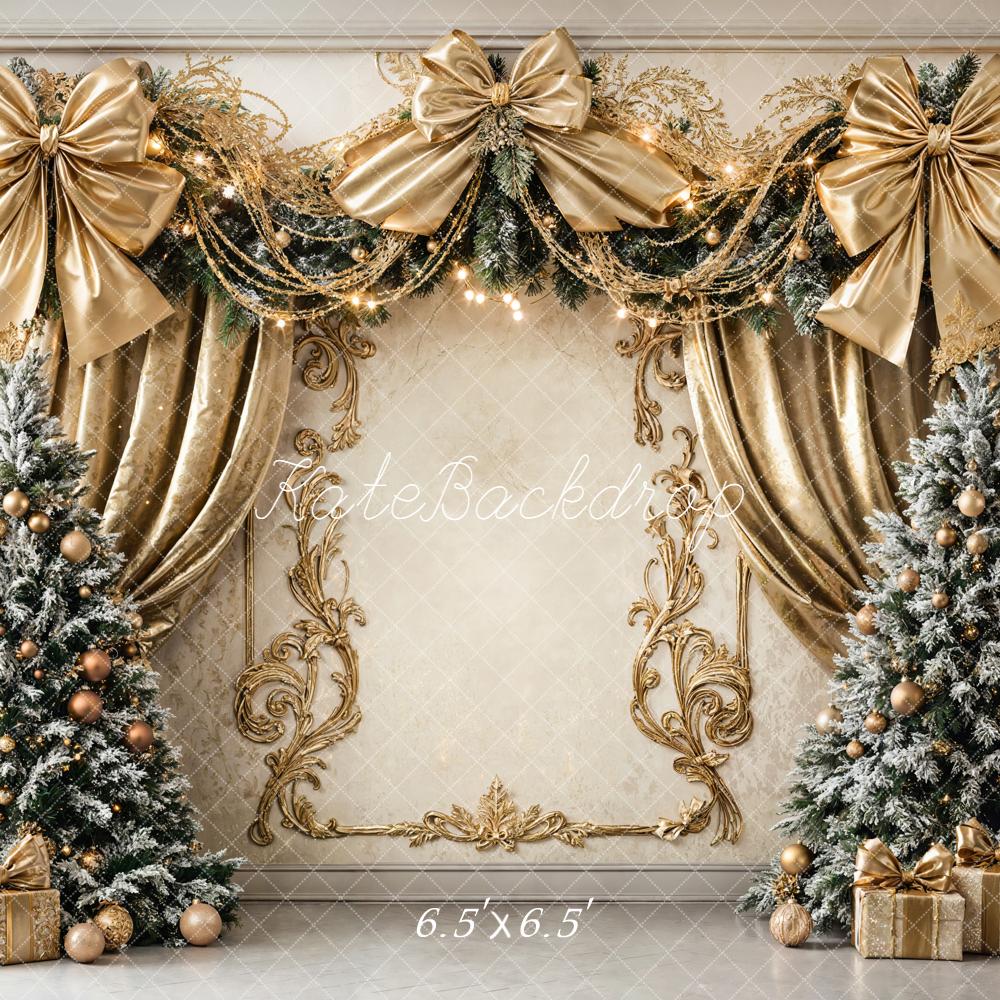Kate Christmas Trees Gold Bows Backdrop Designed by Chain - Kate Backdrop AU