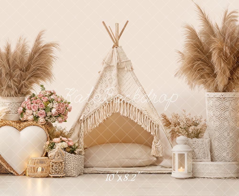Kate Boho Tent Pampas Grass Neutral Backdrop Designed by Emetselch