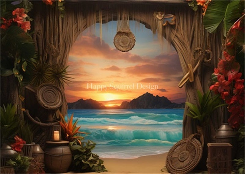 Kate Tropical Beach Sunset Backdrop Designed by Happy Squirrel Design - Kate Backdrop AU