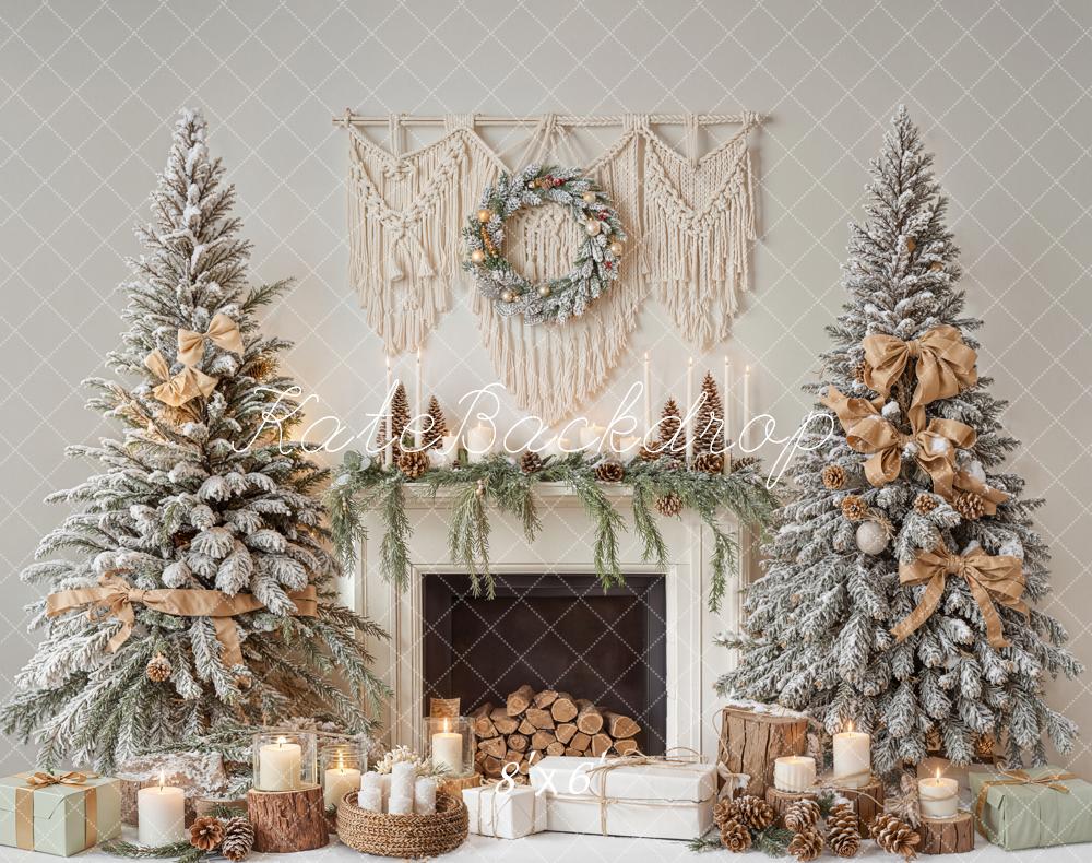 Kate Christmas Fireplace Trees Candles Fleece Backdrop Designed by Emetselch - Kate Backdrop AU