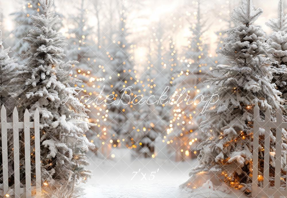 Kate Christmas Winter Trees Fence Lights Backdrop Designed by Emetselch