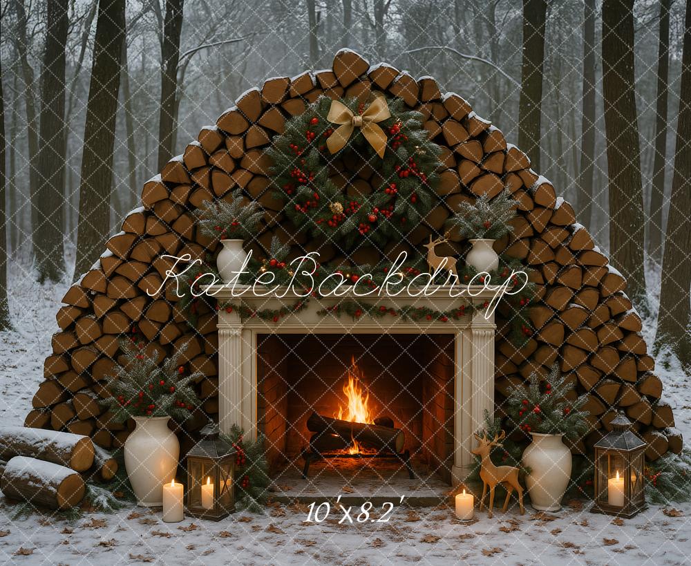 Kate Winter Firewood Fireplace Forest Backdrop Designed by Ashley Paul