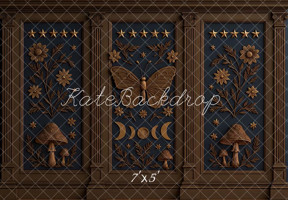 Kate Butterfly Mushrooms Dark Wall Backdrop Designed by Mini MakeBelieve