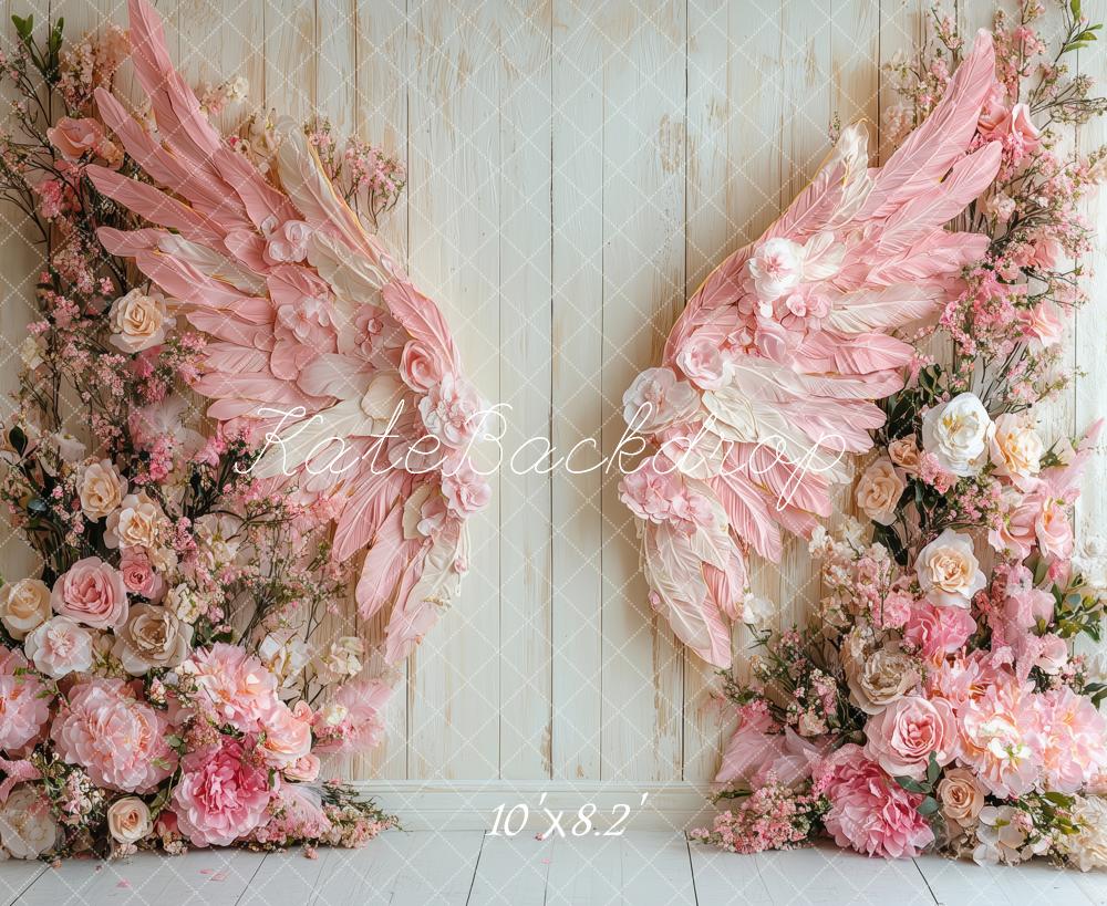 Kate Pink Angel Wings Flowers Backdrop Designed by Patty Roberts - Kate Backdrop AU