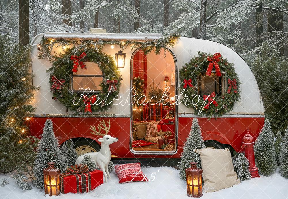 Kate Christmas Caravan Reindeer Forest Backdrop Designed by Emetselch