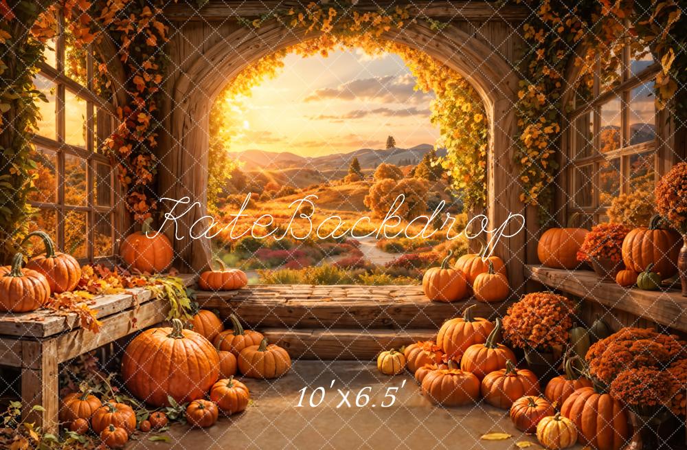 Kate Autumn Pumpkins Rustic Archway Backdrop Designed by Emetselch