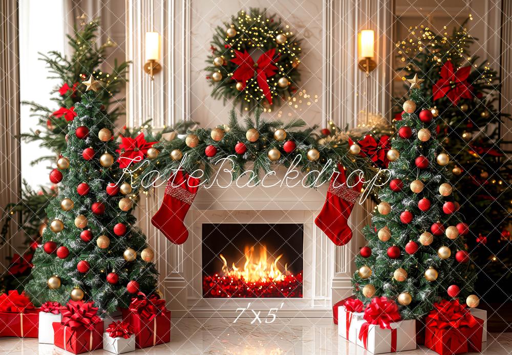 Kate Christmas Fireplace Tree Garland Backdrop Designed by Mini MakeBelieve - Kate Backdrop AU