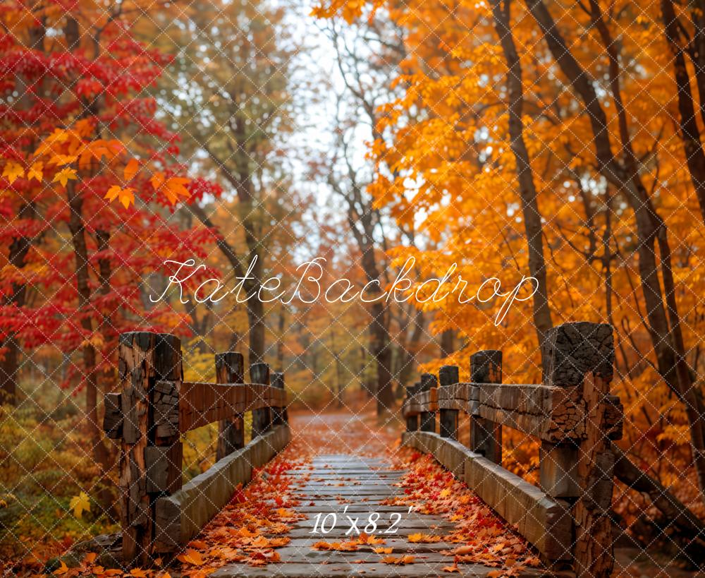 Kate Autumn Bridge Wooden Pathway Backdrop Designed by Emetselch