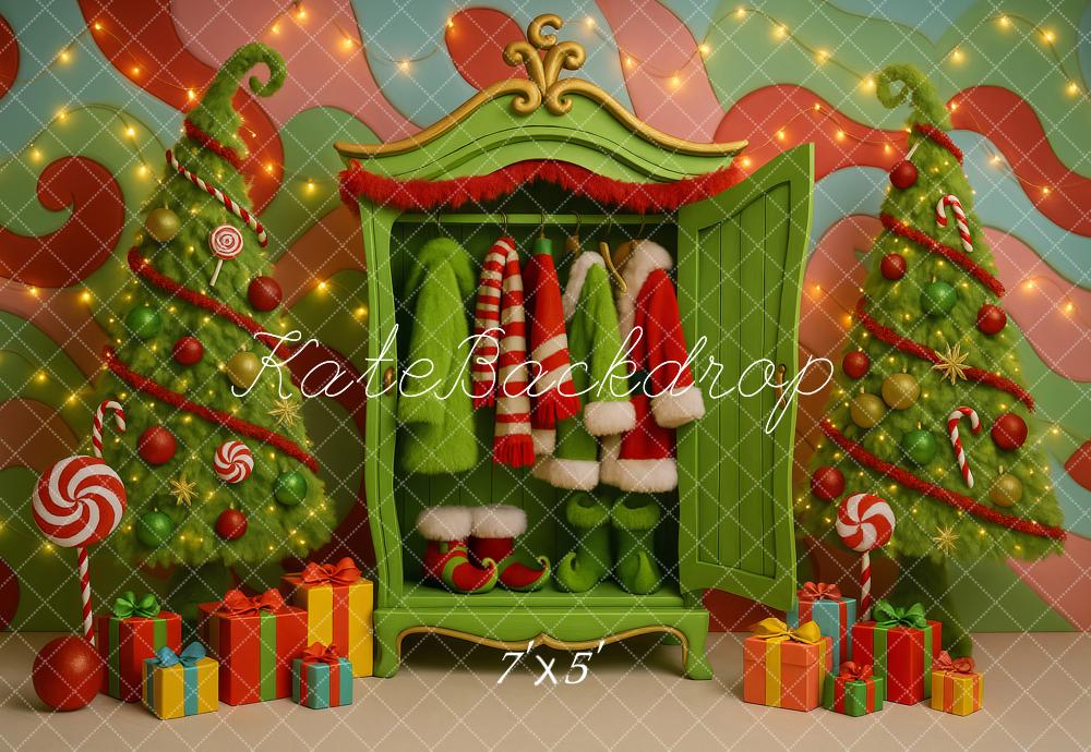 Kate Christmas Candy Trees Wardrobe Presents Backdrop Designed by Ashley Paul