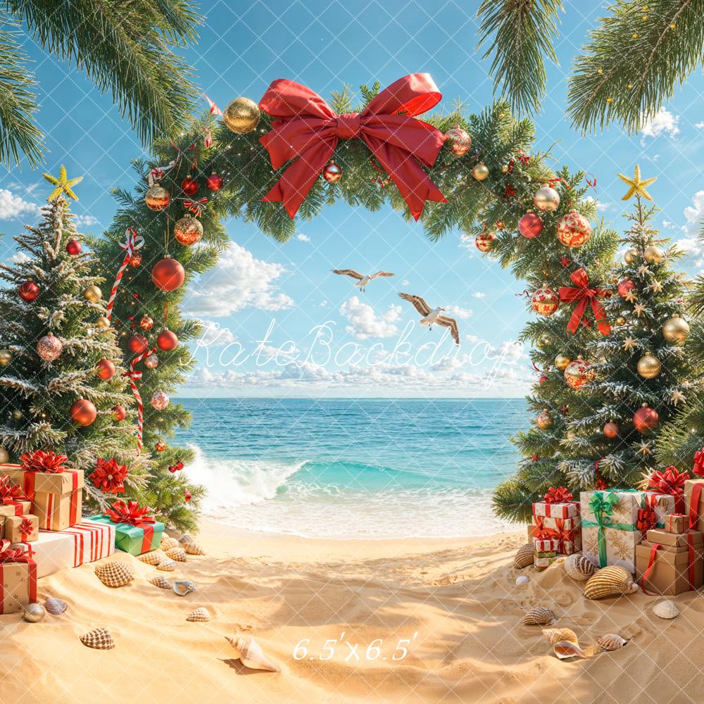 Kate Christmas Beach Trees Gifts Shells Backdrop Designed by Emetselch