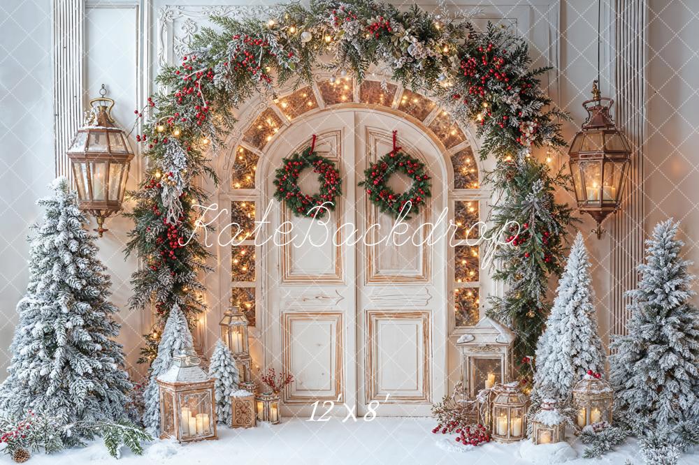 Kate Christmas Door Wreath Snowy Trees Backdrop Designed by Emetselch