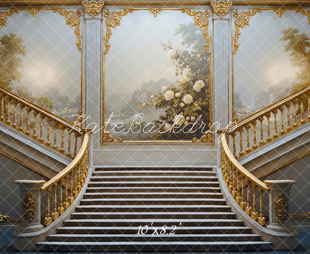 Kate Cascading Stairs Gold Ornate Backdrop Designed by Mini MakeBelieve