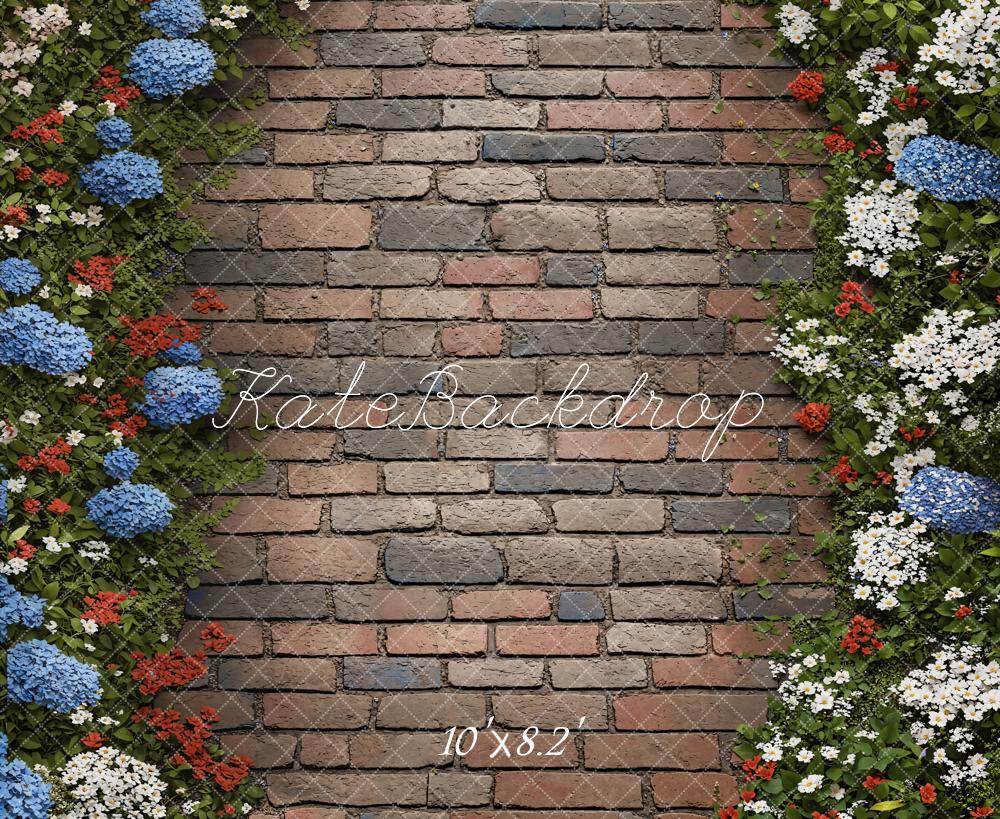 Kate Brick Wall Floral Border Backdrop Designed by Kate Image