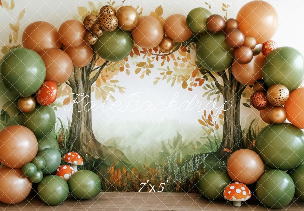 Kate Autumn Forest Trees Balloons Mushrooms Backdrop Designed by Patty Roberts