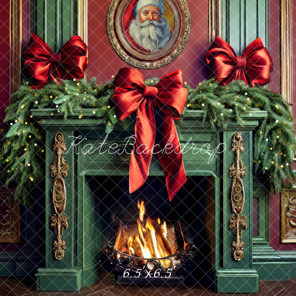 Kate Christmas Green Fireplace Backdrop Designed by Mandy Ringe