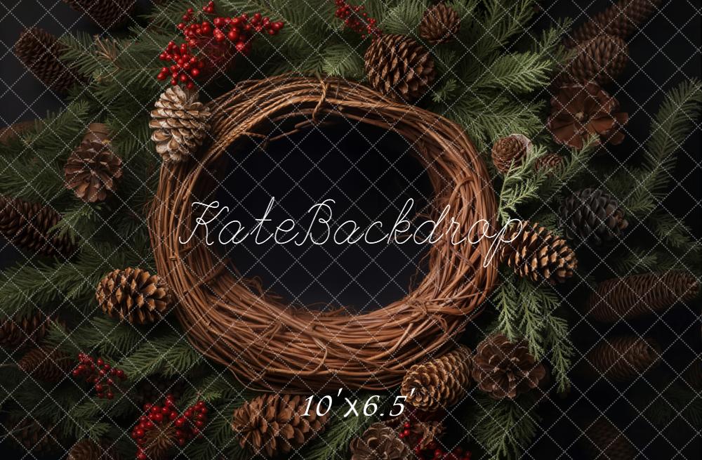 Kate Christmas Pine Wreath Pinecones Fleece Backdrop Designed by Chain