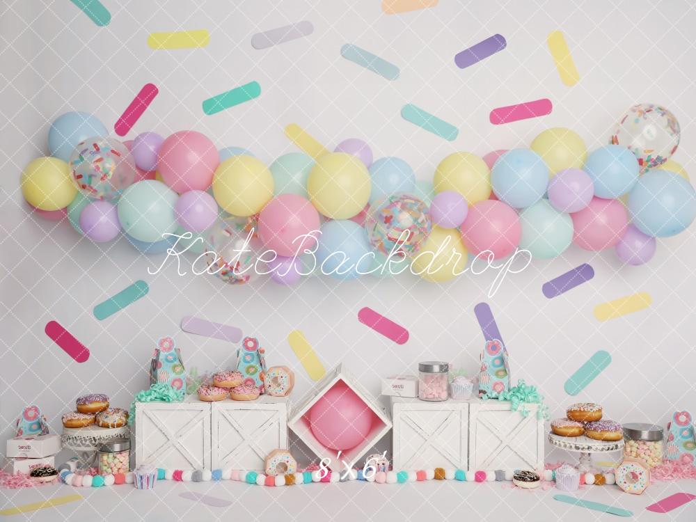Kate Cake Smash Pastel Balloons Donuts Backdrop Designed by Melissa King