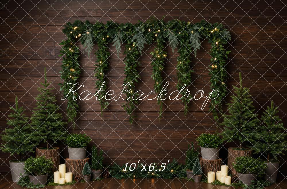 Kate Christmas Greenery Candles Wooden Wall Backdrop Designed by Patty Roberts