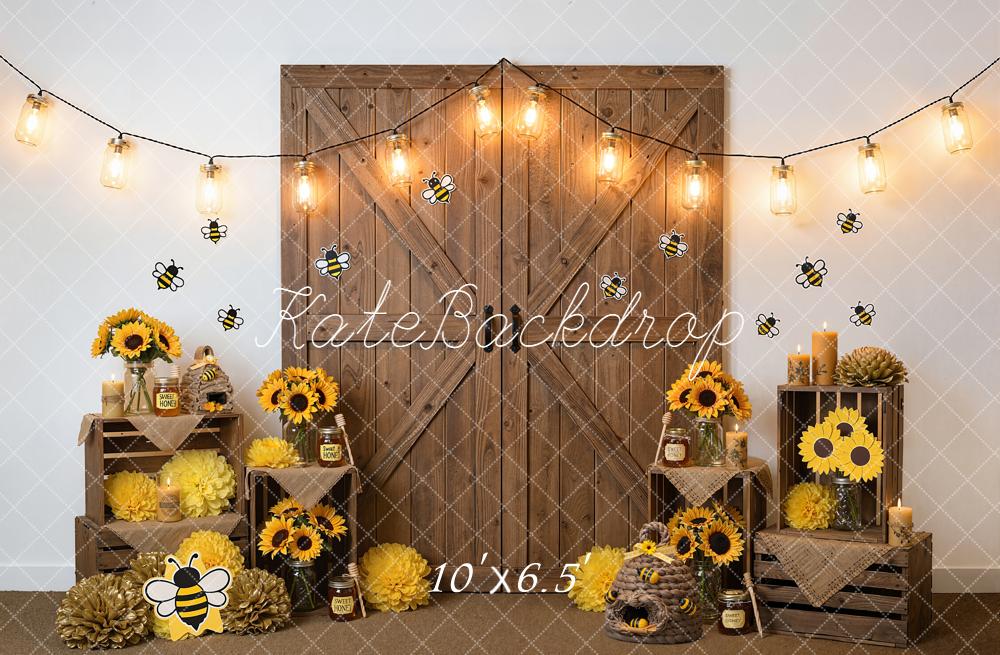Kate Bee Sunflower Honeycomb Rustic Wood Backdrop Designed by Emetselch