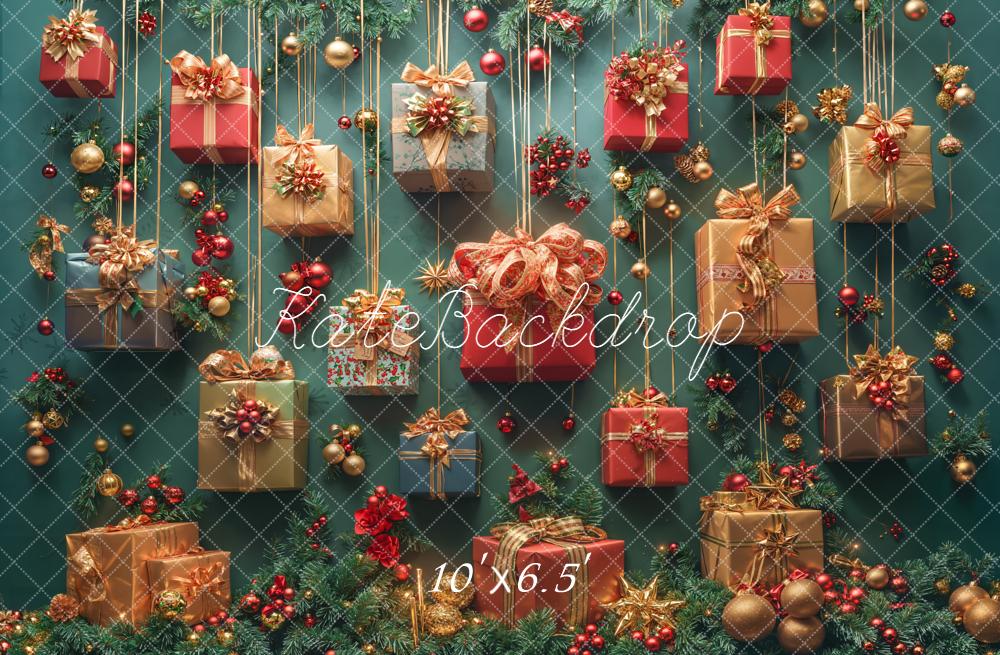 Kate Christmas Gift Boxes Green Backdrop Designed by Emetselch - Kate Backdrop AU