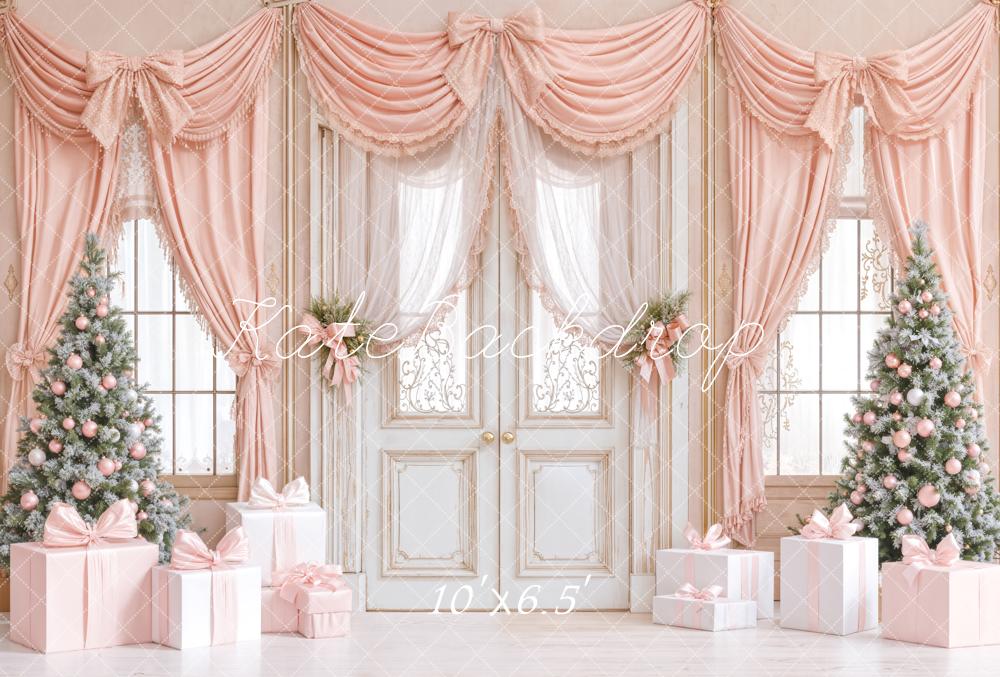 Kate Christmas Trees Door Pink Fleece Backdrop Designed by Emetselch - Kate Backdrop AU