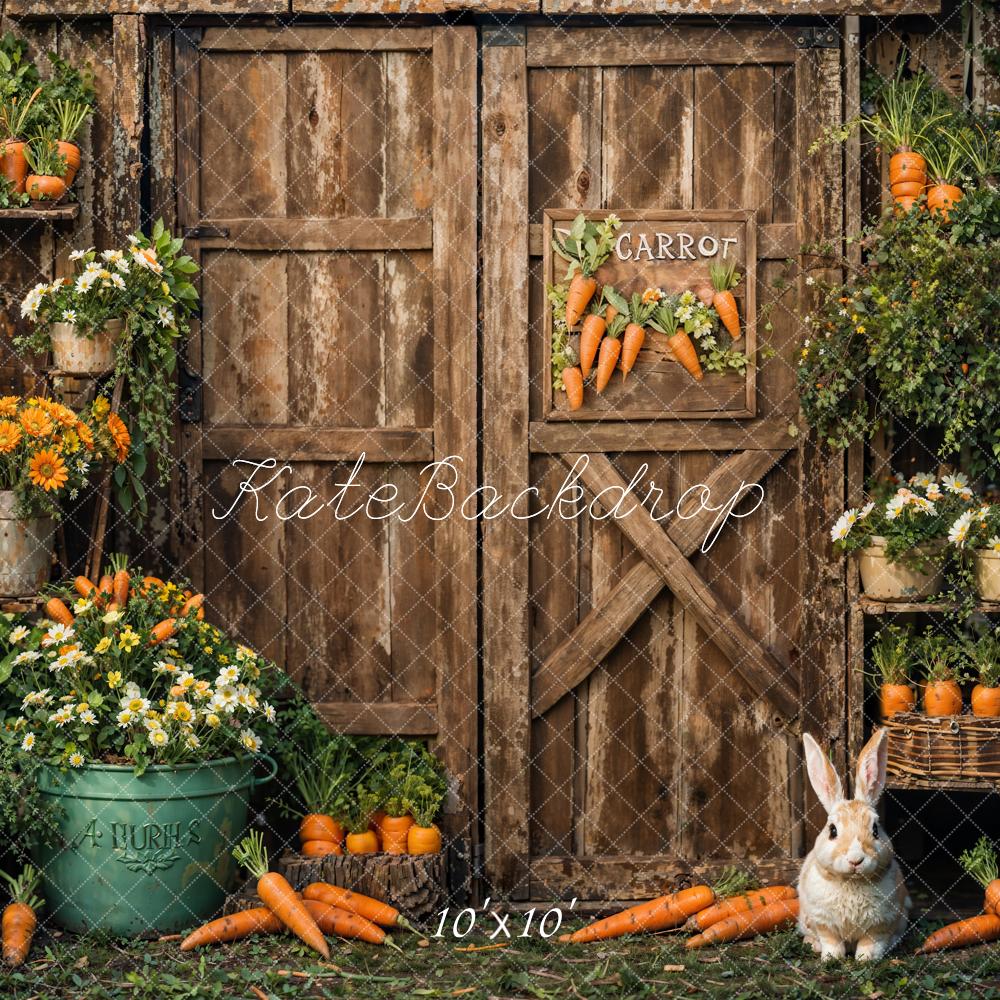 Kate Easter Bunny Carrots Wooden Door Backdrop Designed by Emetselch