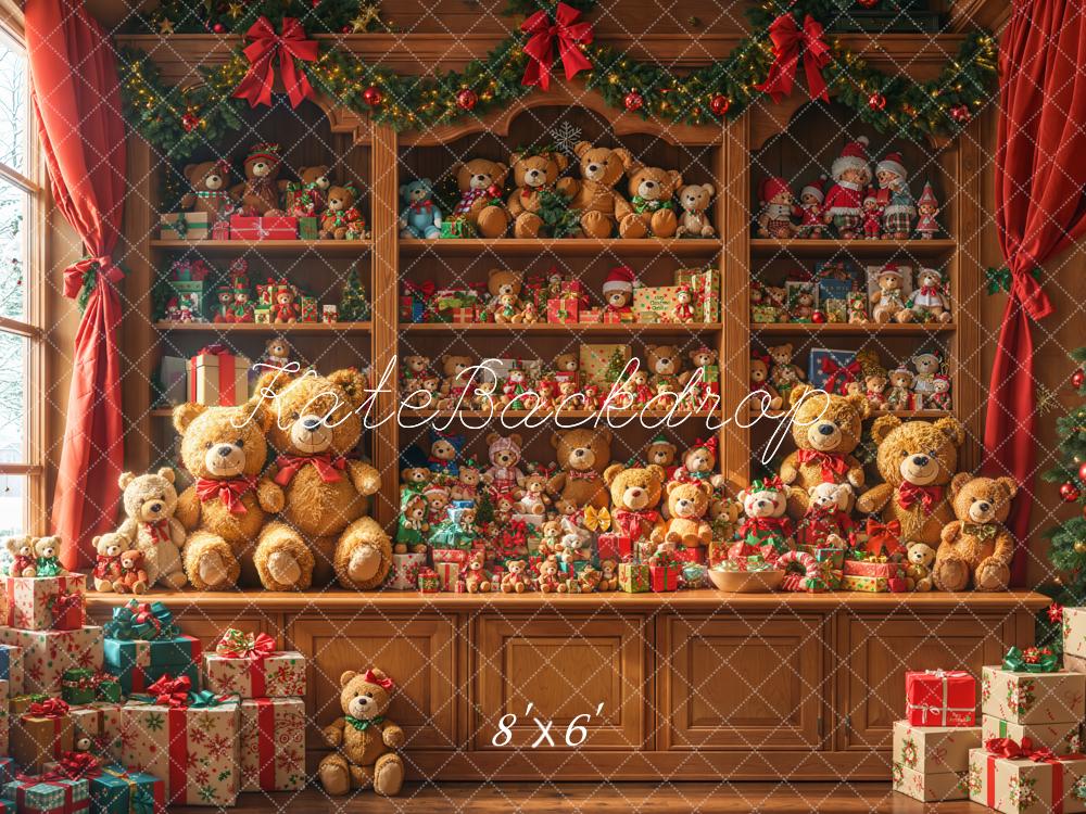 Kate Christmas Teddy Bears Presents Cabinet Fleece Backdrop Designed by Emetselch - Kate Backdrop AU