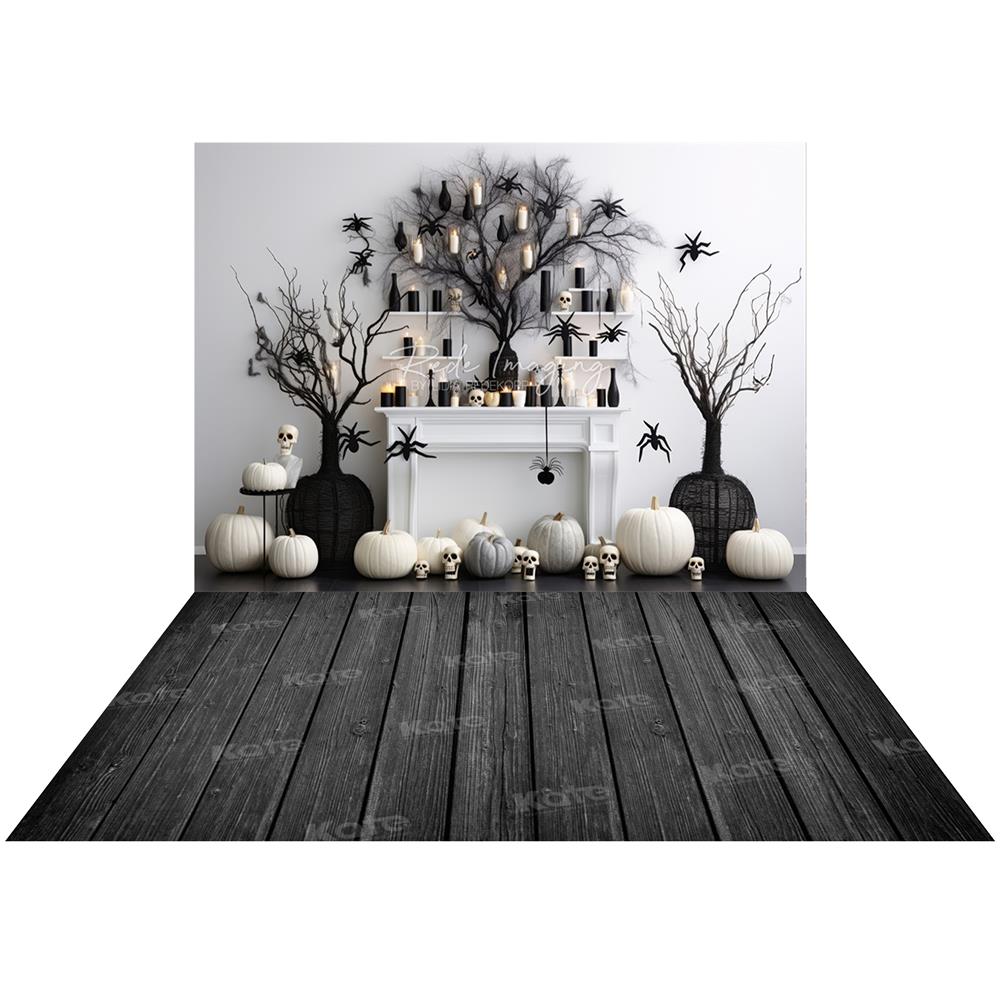 Kate Black & White Halloween Fireplace Backdrop+Dark Abstract Texture Floor Backdrop for Photography