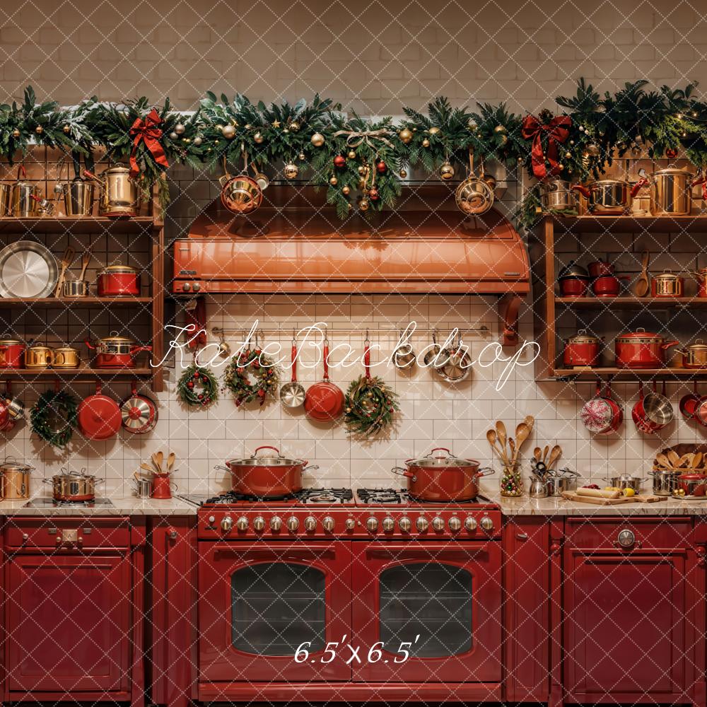 Kate Christmas Kitchen Red Pots Backdrop Designed by Emetselch - Kate Backdrop AU