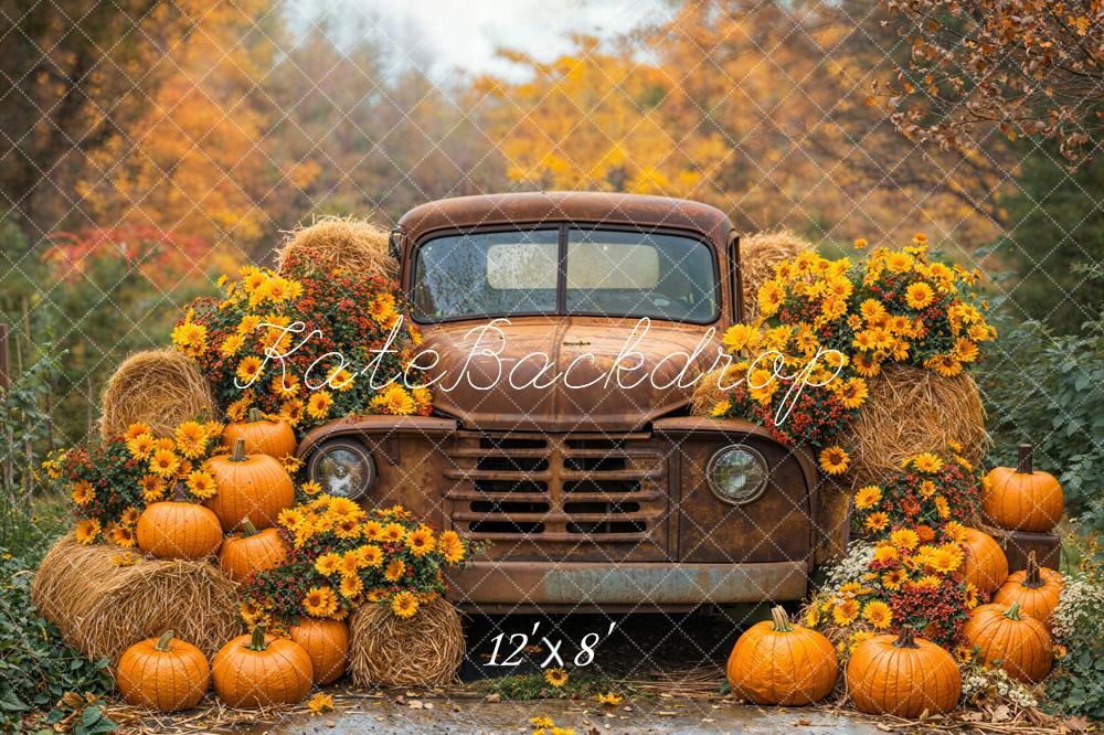 Kate Fall Truck Pumpkins Hay Fleece Backdrop Designed by Emetselch - Kate Backdrop AU