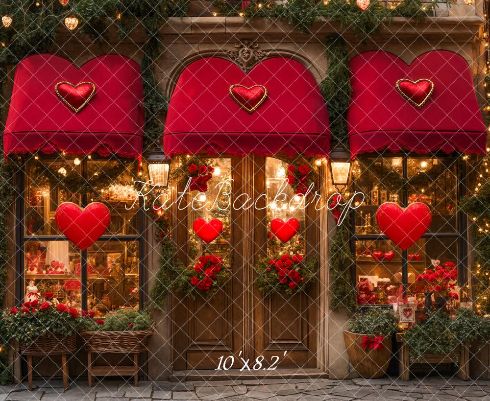 Kate Valentines Red Hearts Shopfront Backdrop Designed by Emetselch