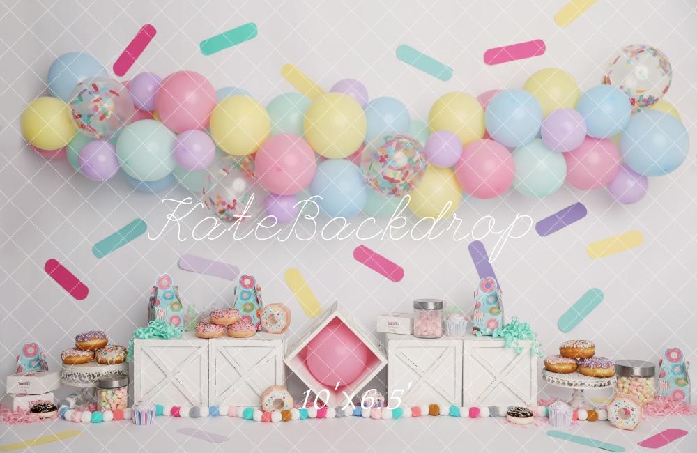 Kate Cake Smash Pastel Balloons Donuts Backdrop Designed by Melissa King