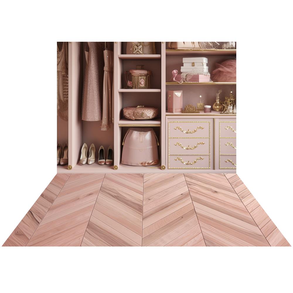 Kate Princess Cloakroom Backdrop+Light Pink Tilt Wooden Floor Designed by Mandy Ringe Photography
