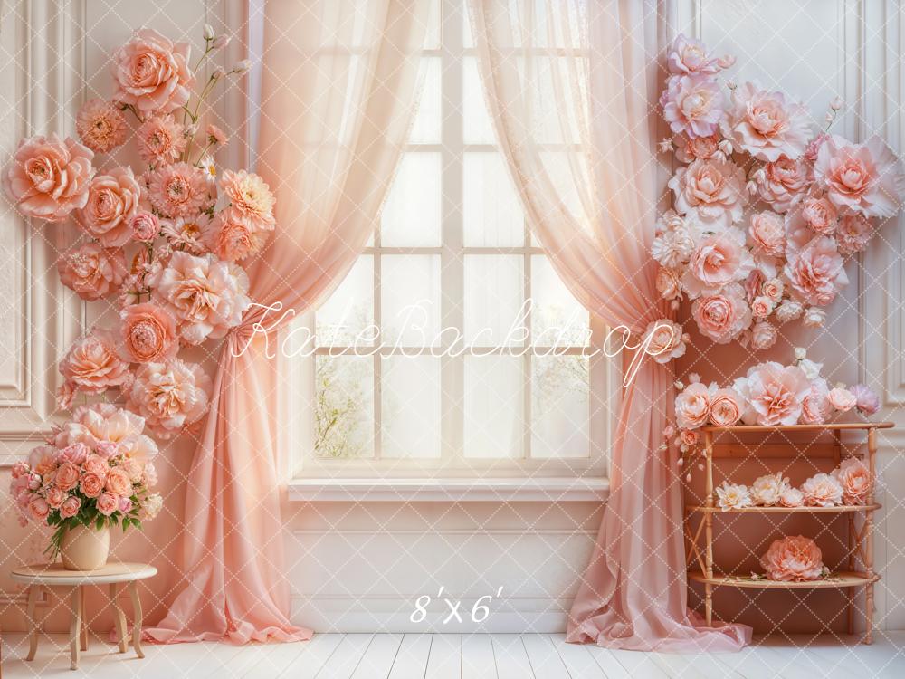 Kate Flower Arch Pink Curtain Window Fleece Backdrop Designed by Emetselch