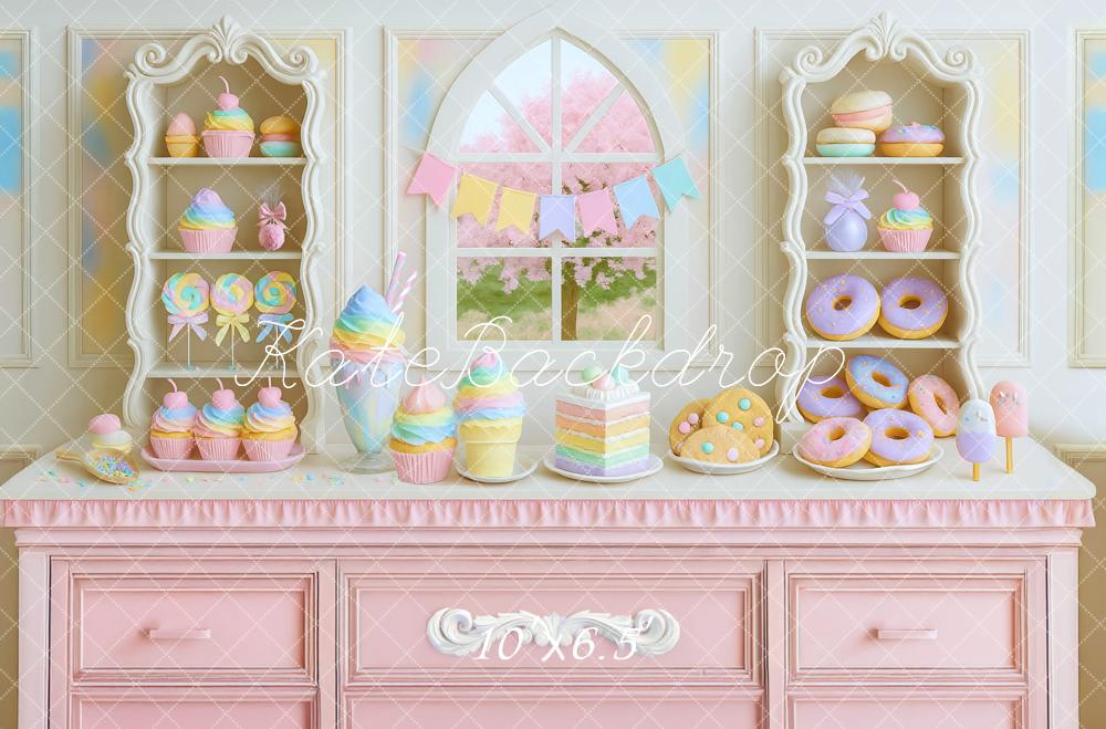 Kate Cake Smash Cupcakes Donuts Pink Cabinet Backdrop Designed by Mini MakeBelieve - Kate Backdrop AU